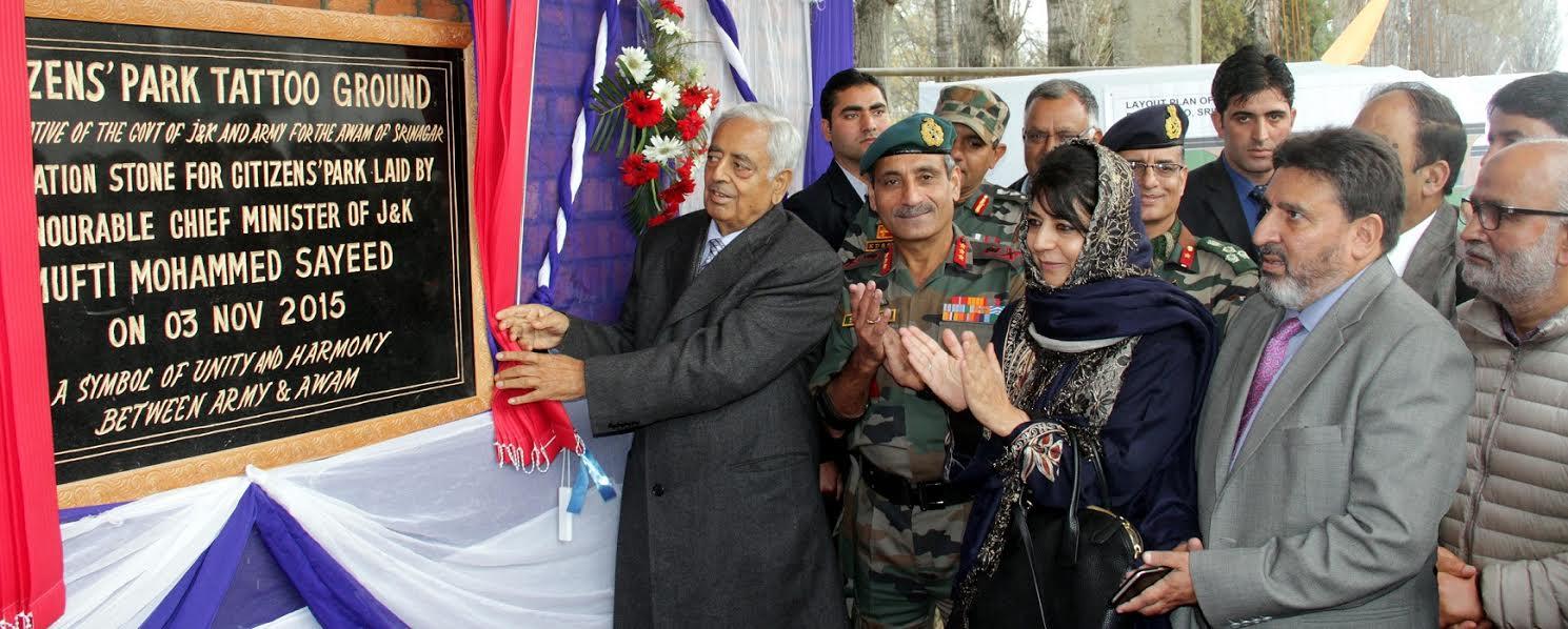 After Army vacates part of Tattoo Ground, Mufti lays foundation of Citizens’ Park